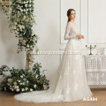 Classically designed white lace wedding dress with V-neck and floor-length mermaid dress wedding dress accessories